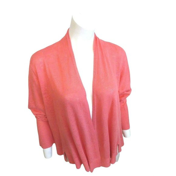 EILEEN FISHER Open Front Draped Cardigan Sweater 100% Linen Pink Salmon Size XL - Picture 6 of 12